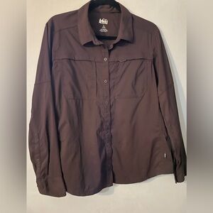 REI Co-op Womens Brown Button-Up Roll Tab Sleeves Hiking/Travel Shirt SzL